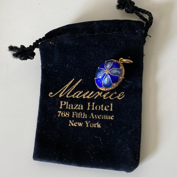 Vintage Faberge Style Blue Enamel Egg Pendant - Picture 3 of 7